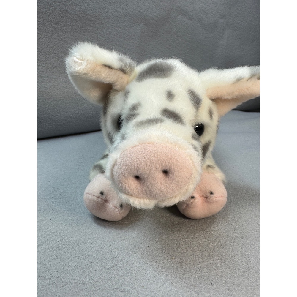 Aurora Miyoni Spotted Pig Plush 11" White Gray Piglet Stuffed Animal Farm Toy